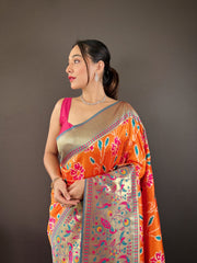 Delightful Soft silk Orange Color Saree