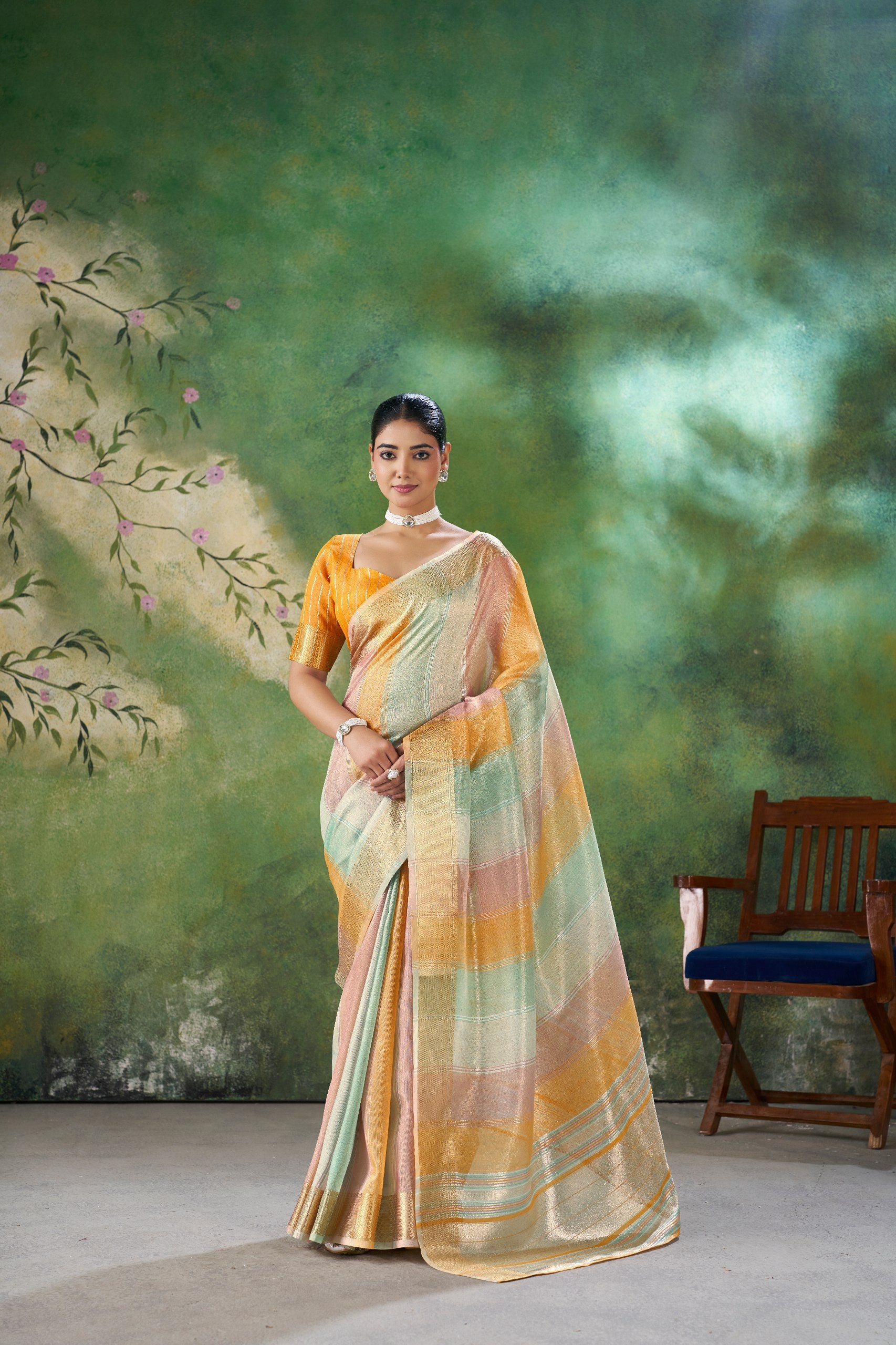 Designer Linen Cotton Silk Saree with Pure Gold Zari