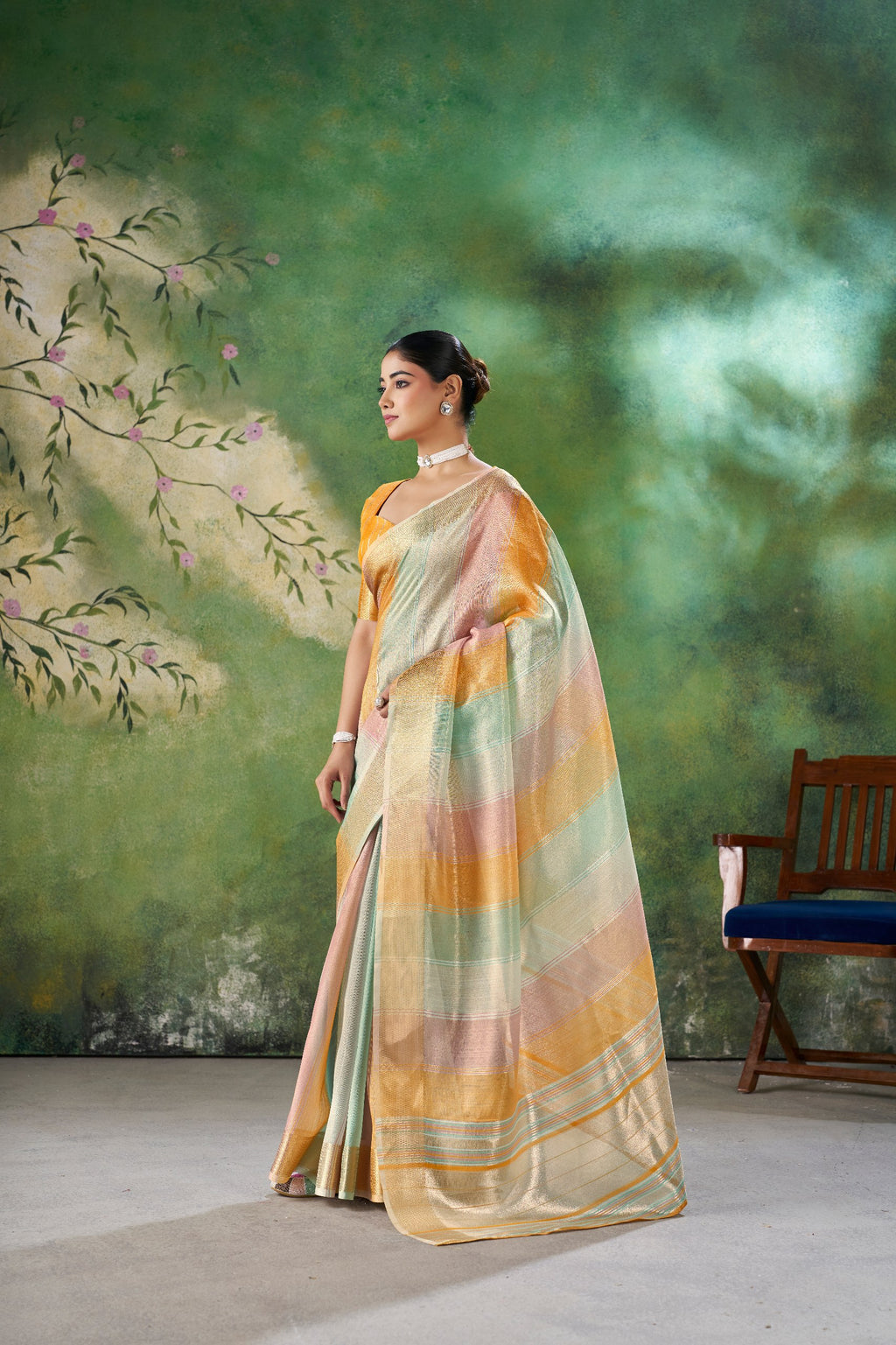 Designer Linen Cotton Silk Saree with Pure Gold Zari