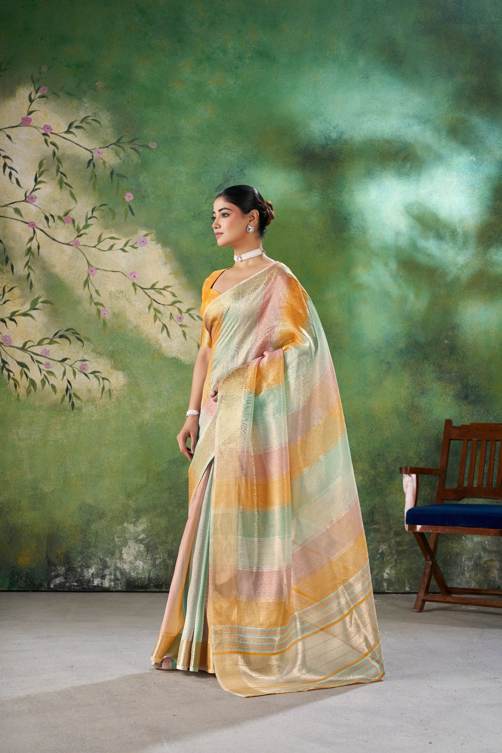 Designer Linen Cotton Silk Saree with Pure Gold Zari