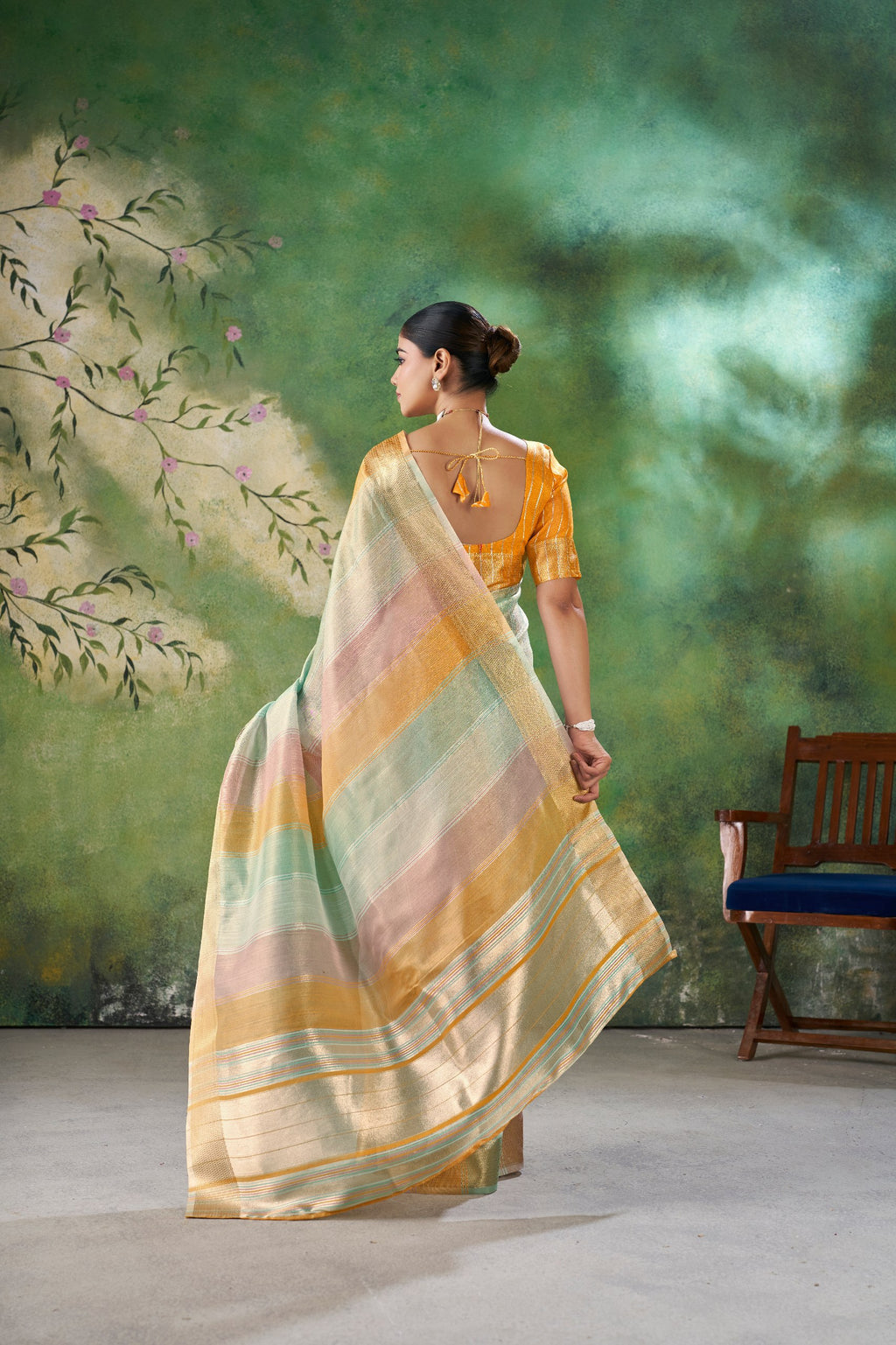 Designer Linen Cotton Silk Saree with Pure Gold Zari