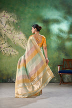 Designer Linen Cotton Silk Saree with Pure Gold Zari