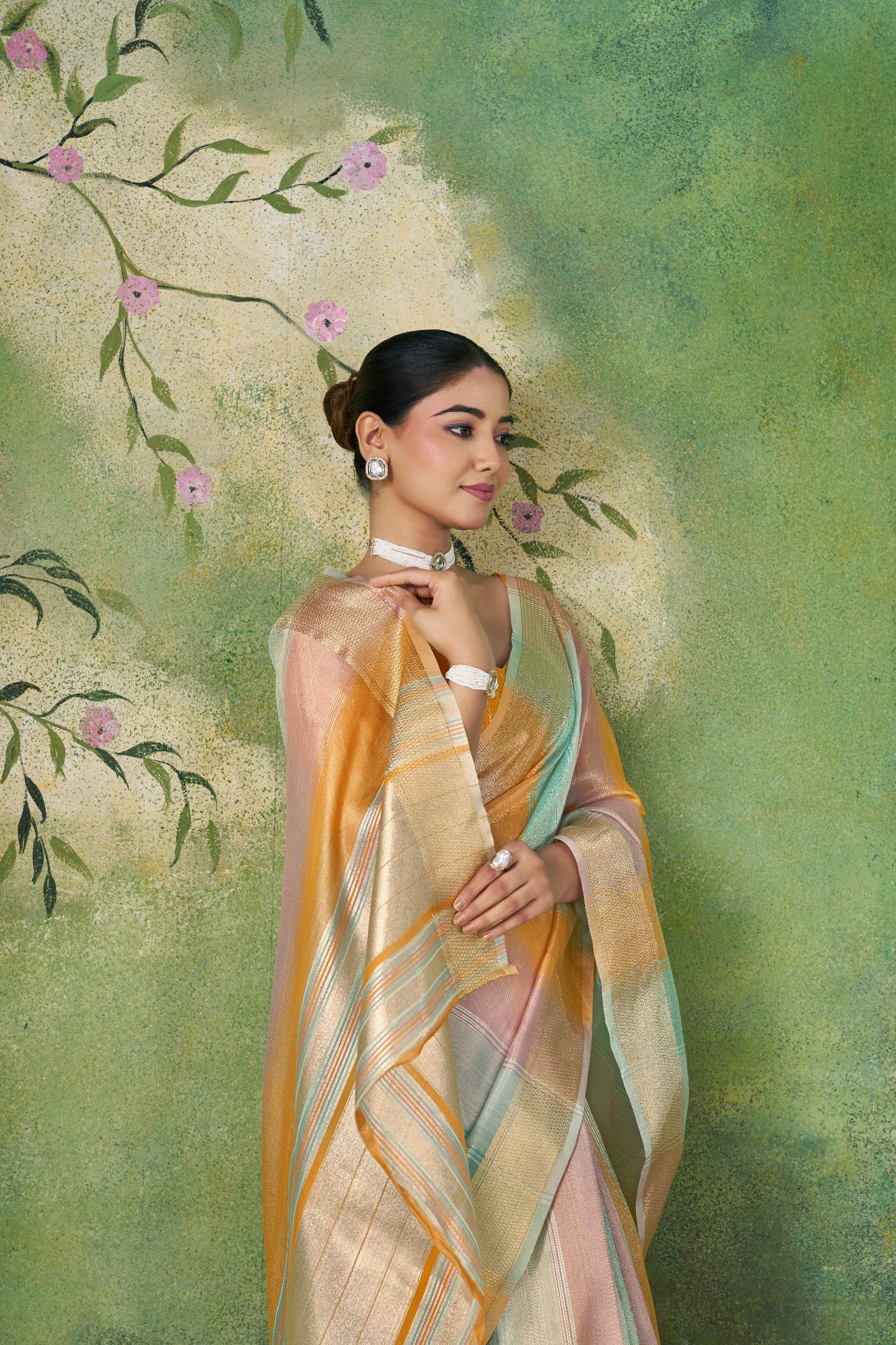 Designer Linen Cotton Silk Saree with Pure Gold Zari