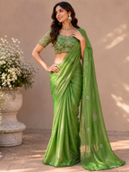 Fandy Satin Silk Handwork Saree with Stitched Blouse