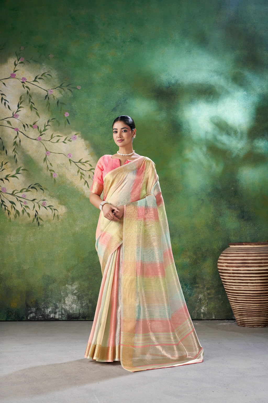 Designer Linen Cotton Silk Saree with Pure Gold Zari