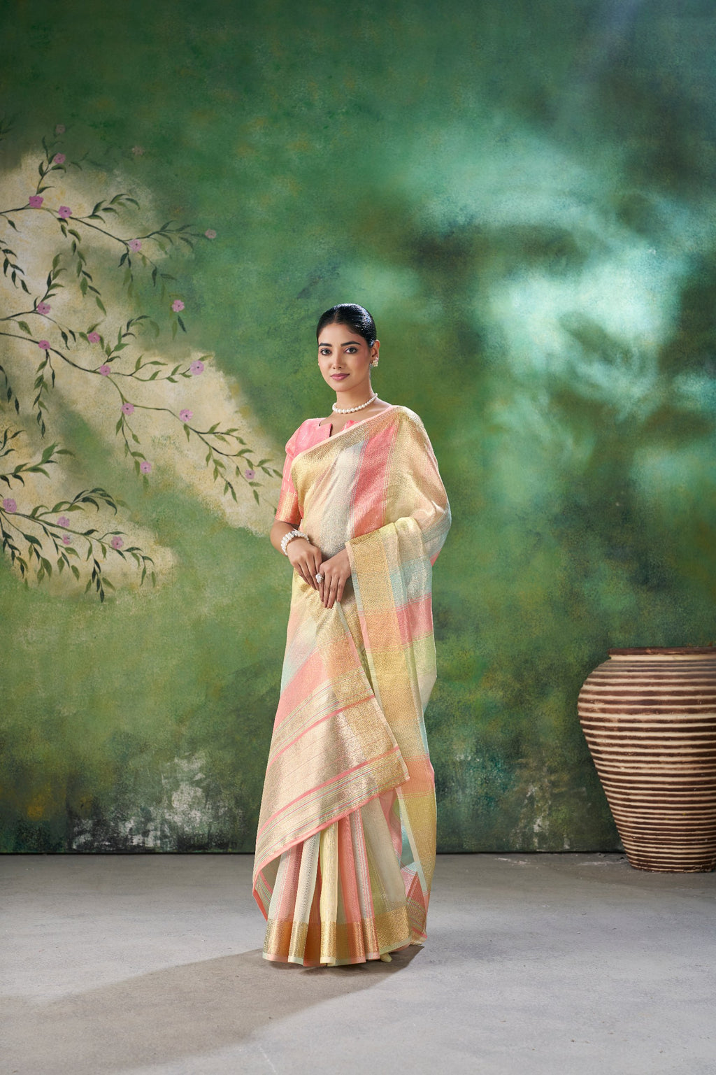 Designer Linen Cotton Silk Saree with Pure Gold Zari