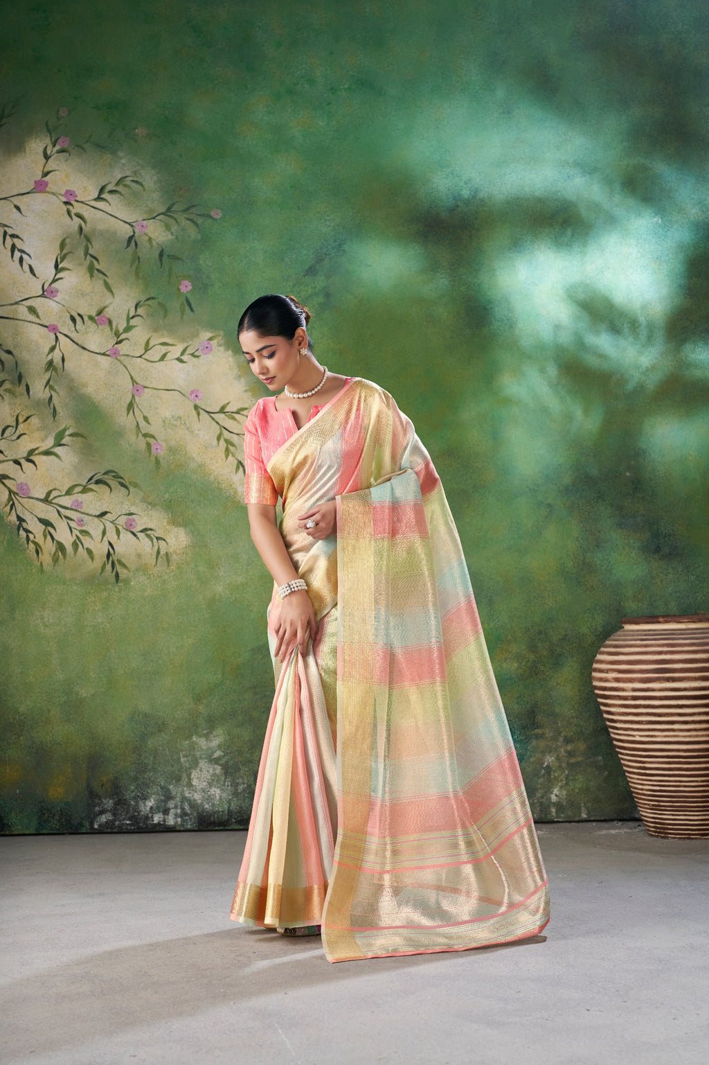 Designer Linen Cotton Silk Saree with Pure Gold Zari