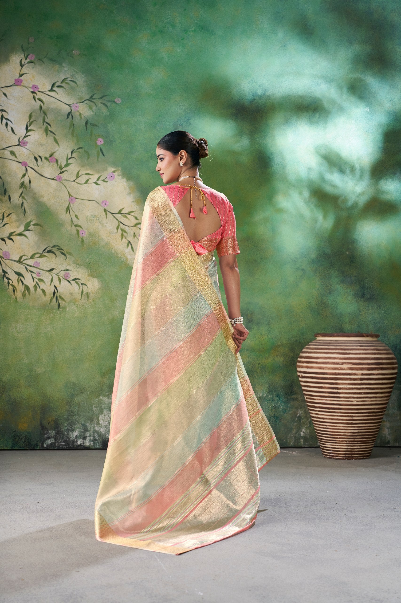 Designer Linen Cotton Silk Saree with Pure Gold Zari