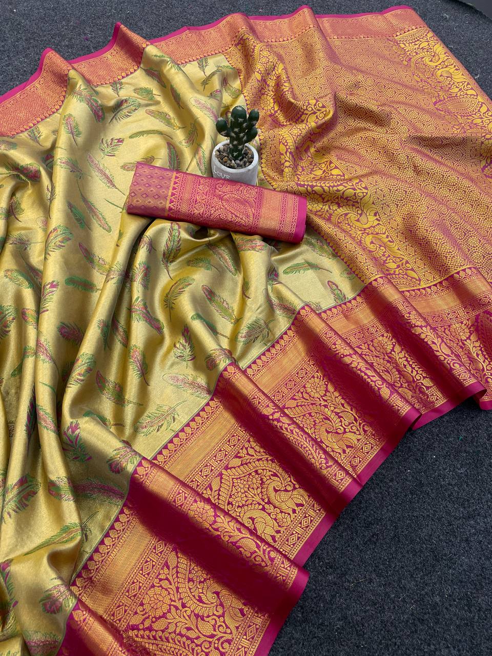Kanjivaram Semi Silk Saree with Contrast Zari Border