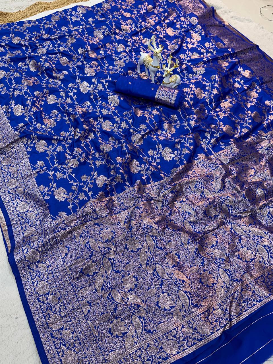 Kanjivaram Soft Silk Blue Color Saree with Gold Zari