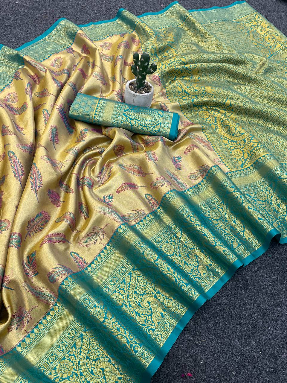 Kanjivaram Semi Silk Saree with Contrast Zari Border