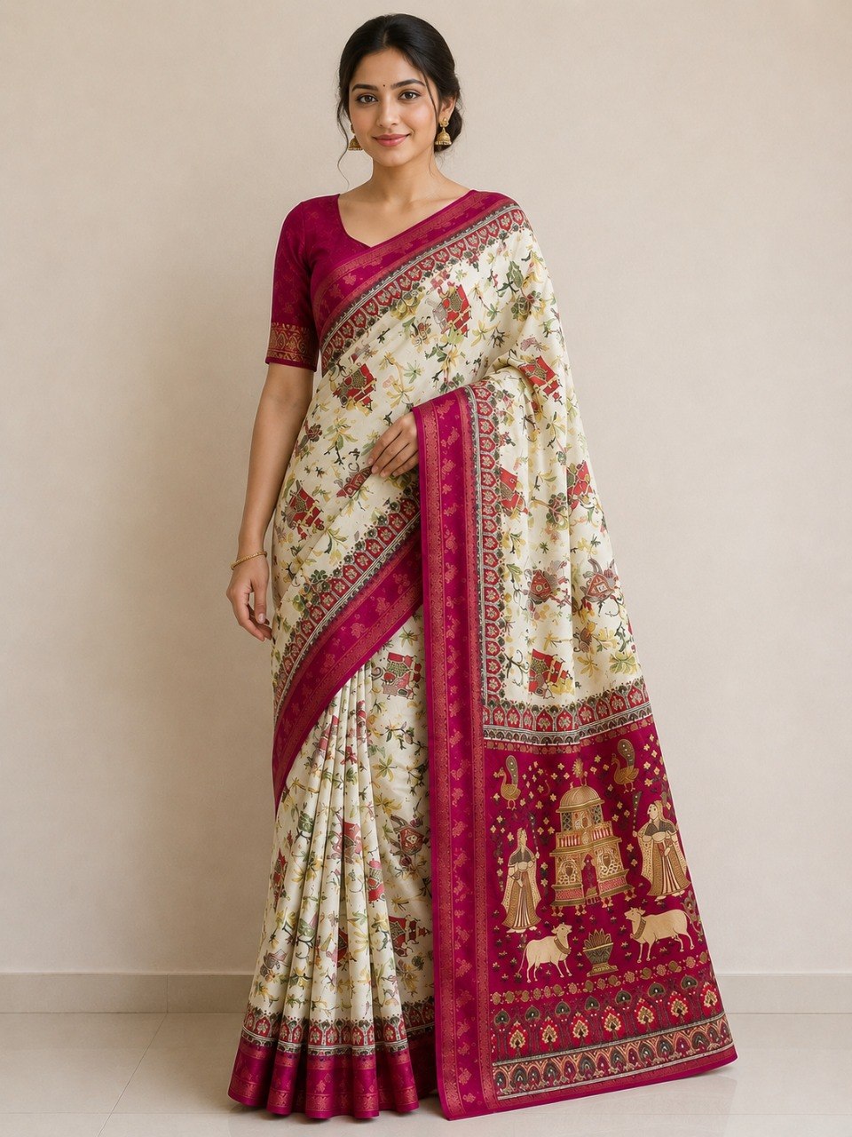 Premium Silk Blend Kalamkari Saree
