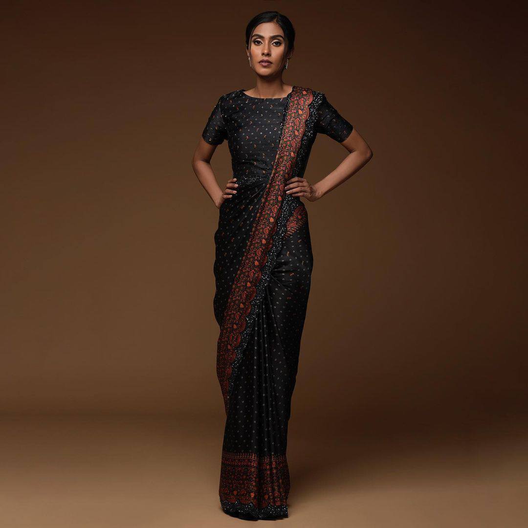 Glorious Shinon Silk Black Color Saree