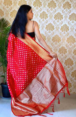 Stunning Jaquard Red Color Silk Saree