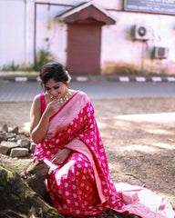 Presenting Jacquard Red Color Silk Saree