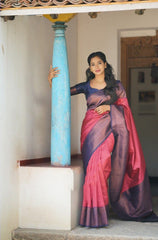 Glossy Jaquard Pink Color Silk Saree