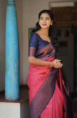 Glossy Jaquard Pink Color Silk Saree