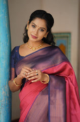 Glossy Jaquard Pink Color Silk Saree