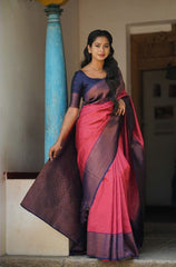 Glossy Jaquard Pink Color Silk Saree