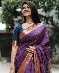 Exotic Jaquard Purple Color Silk Saree