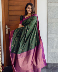 Exotic Jaquard Green Color Silk Saree