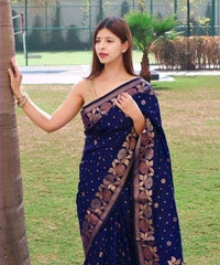 Daisy Jaquard Navy Blue Color Silk Saree