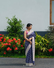 Adorable Banarasi Silk Navy Blue Color Saree