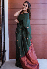 Wonderful Jacquard Silk Green Color Saree