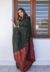 Wonderful Jacquard Silk Green Color Saree