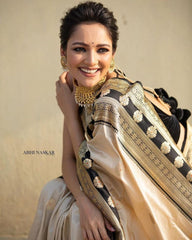 Captivating Jaquard Cream Color Silk Saree