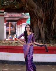 Fabulous Banarasi Silk Purple Color Saree