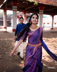 Fabulous Banarasi Silk Purple Color Saree