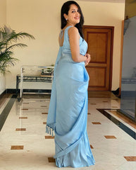 Captivating Jaquard Sky Blue Color Silk Saree