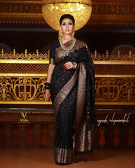 Alluring Jaquard Black Color Silk Saree