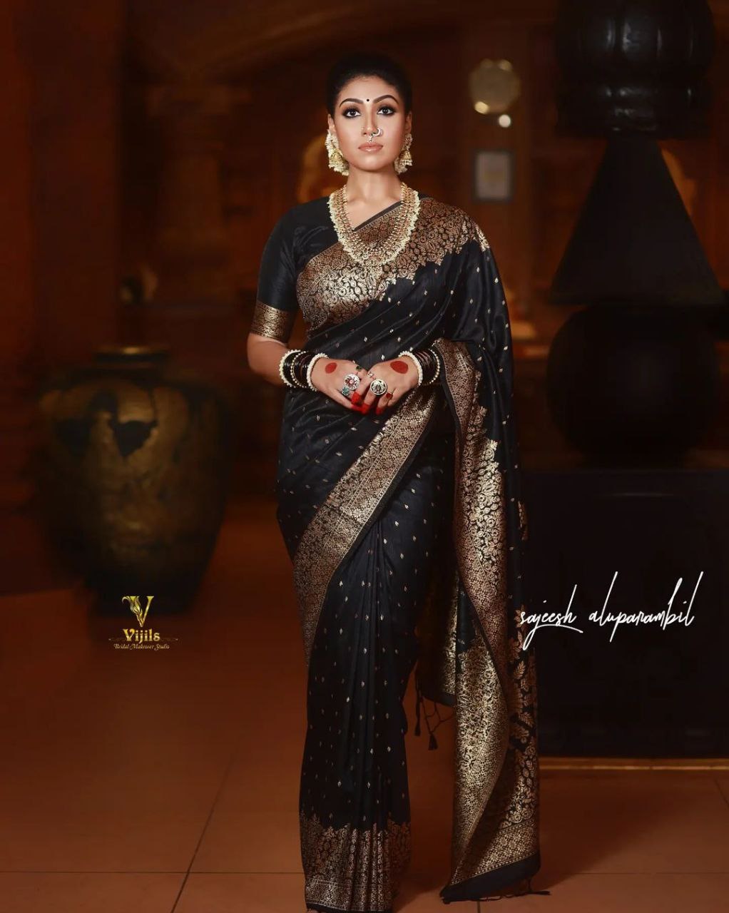 Alluring Jaquard Black Color Silk Saree