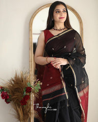 Exotic Jaquard Black Color Silk Saree