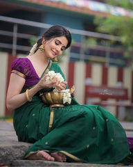 Exotic Jaquard Green Color Silk Saree