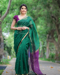 Exotic Jaquard Green Color Silk Saree