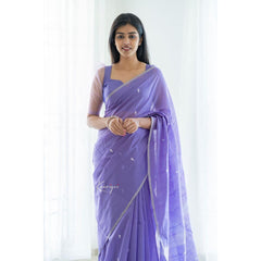 Stunning Jaquard Purple Color Silk Saree