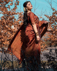 Captivating Jaquard Maroon Color Silk Saree