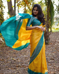 Adorable Jaquard Yellow Color Silk Saree