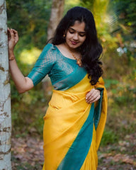 Adorable Jaquard Yellow Color Silk Saree