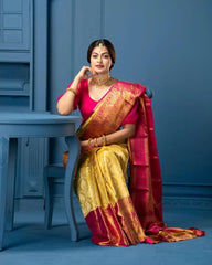 Decent Jaquard Yellow Color Silk Saree