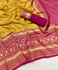 Decent Jaquard Yellow Color Silk Saree