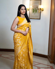 Delightful Jaquard Yellow Color Silk Saree