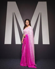 Kajol Devgon Pink Color Georgette Bollywood Style Saree