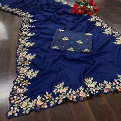 Stylish Blue Color Vichitra Silk Saree