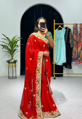 Captivating Faux Georgotte Red Color Saree