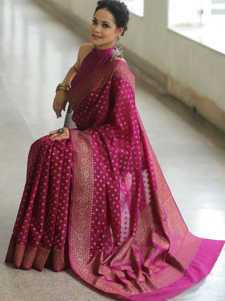 Trendy Banarasi Silk Pink Color Saree