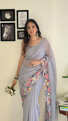 Classy Soft Shimmer Silk Grey Color Saree